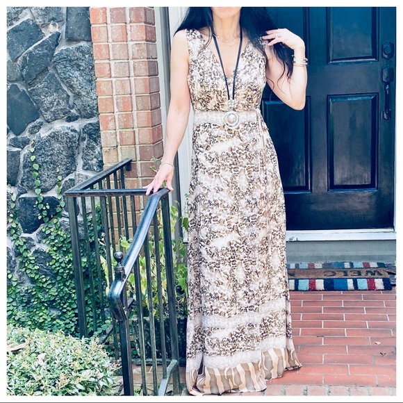 #01 Gorgeous Wrap Brown snakeskin print Maxi Dress - Picture 5 of 9